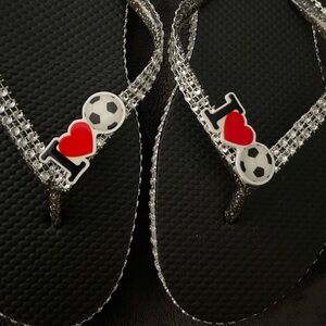 Soccer Love Flip Flops with Red Heart